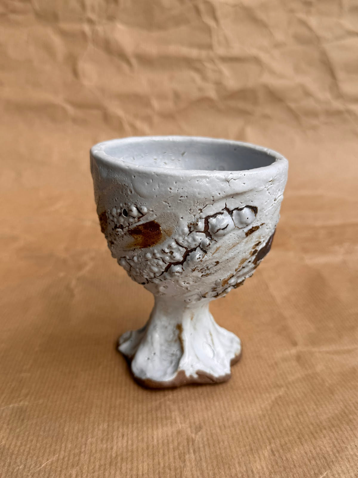 Shino glazed stoneware goblet