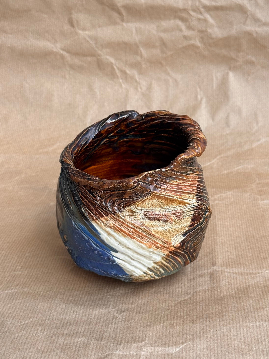 Multicolour glazed pot with drainage holes
