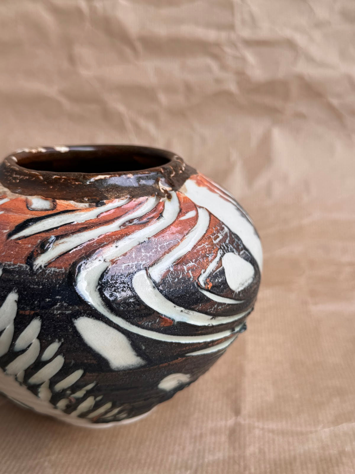 Slip-decorated vase, side view