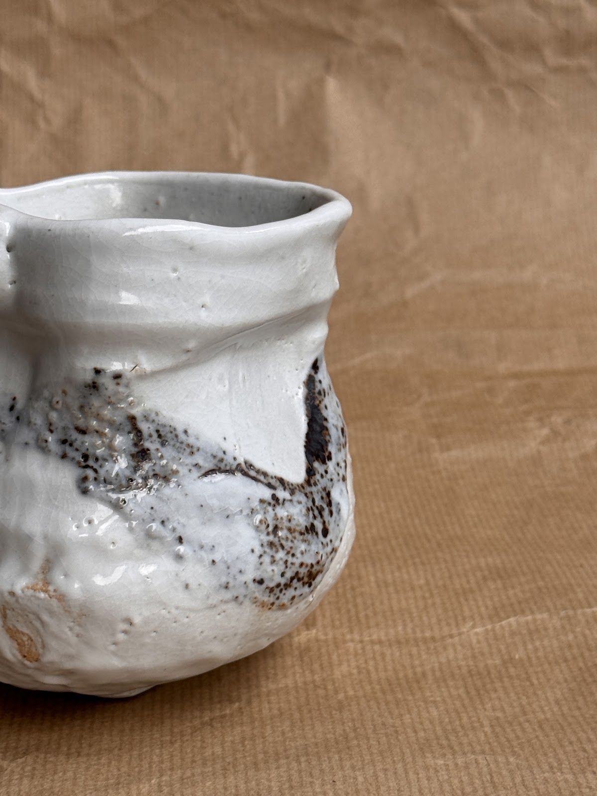 Shino stoneware mug, side view