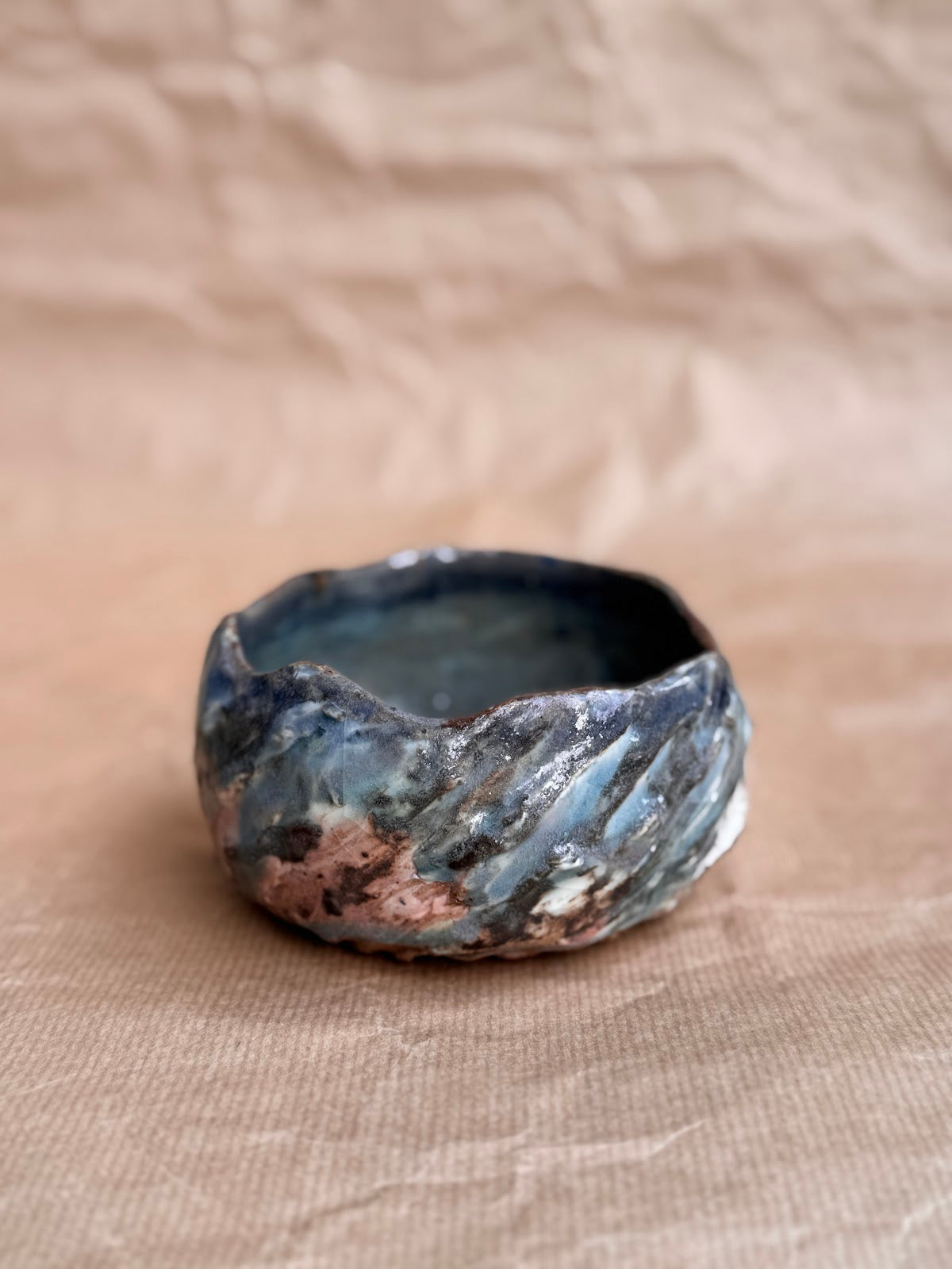 Hand-built stoneware soap holder with multicolour glaze