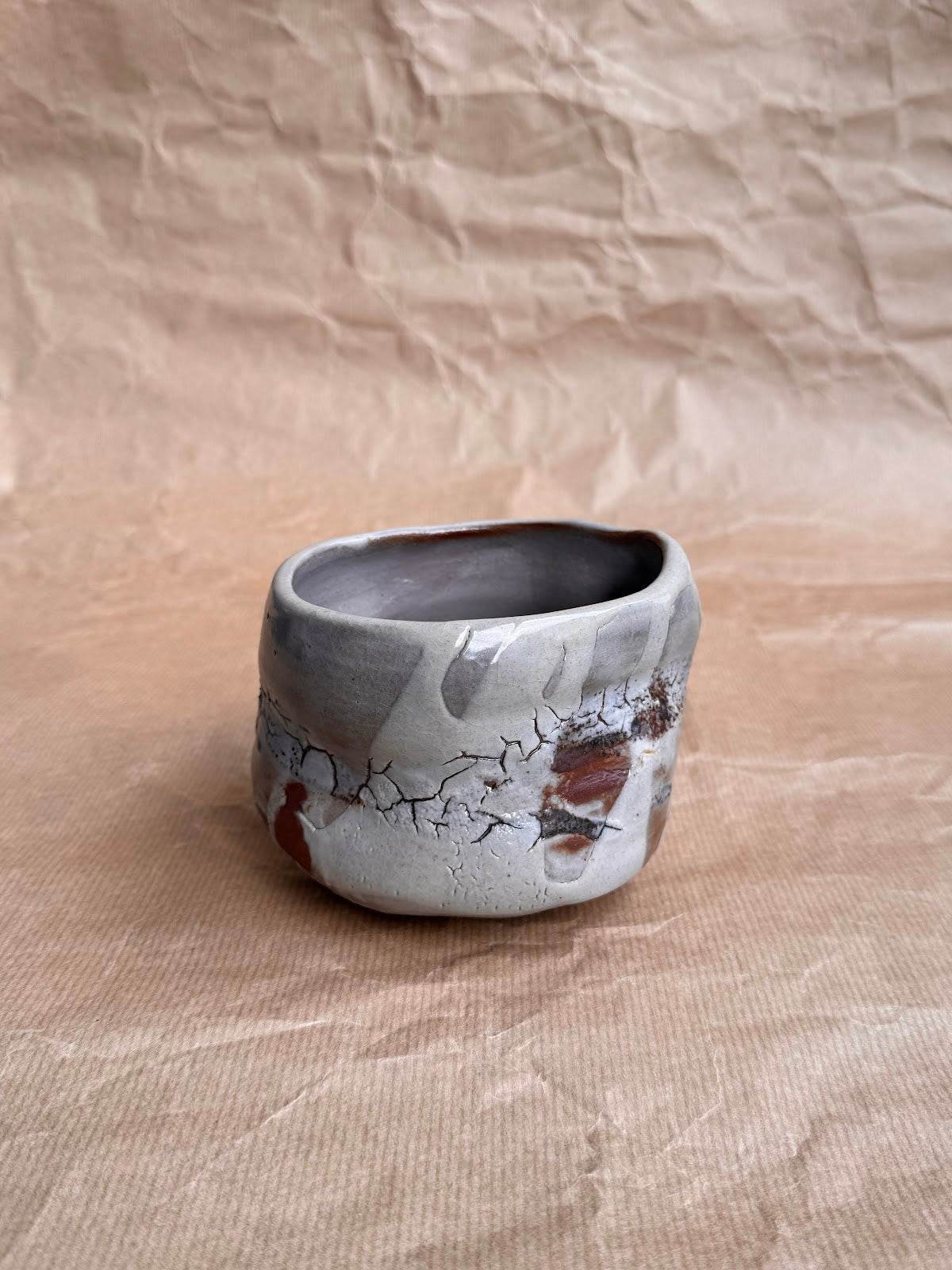 Shino chawan tea bowl, top view