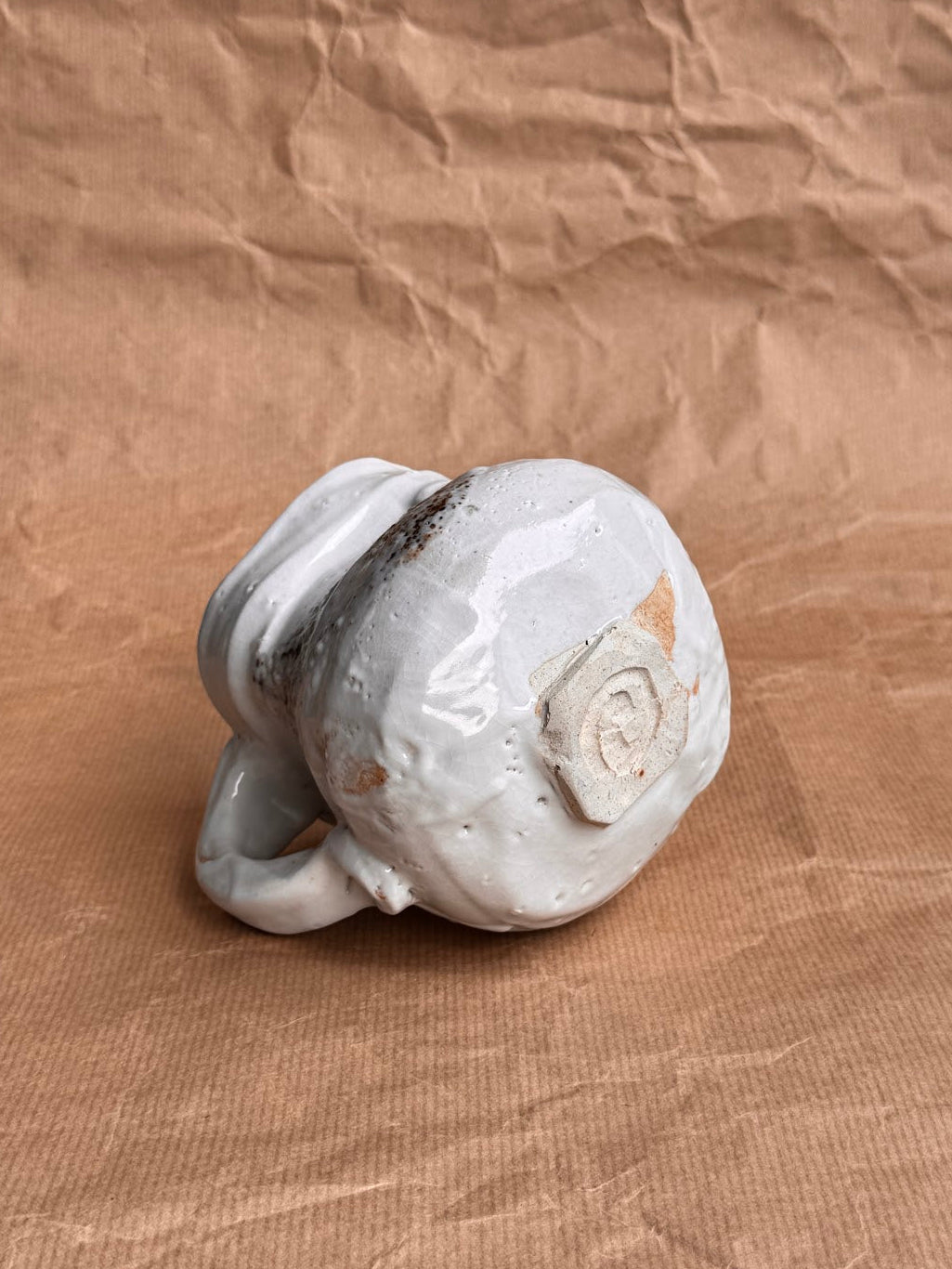 Shino stoneware mug, top view