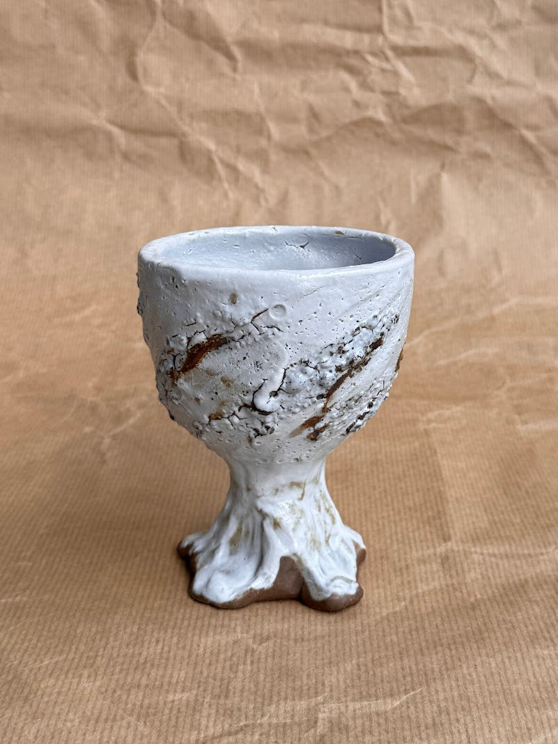 Shino stoneware goblet, side view