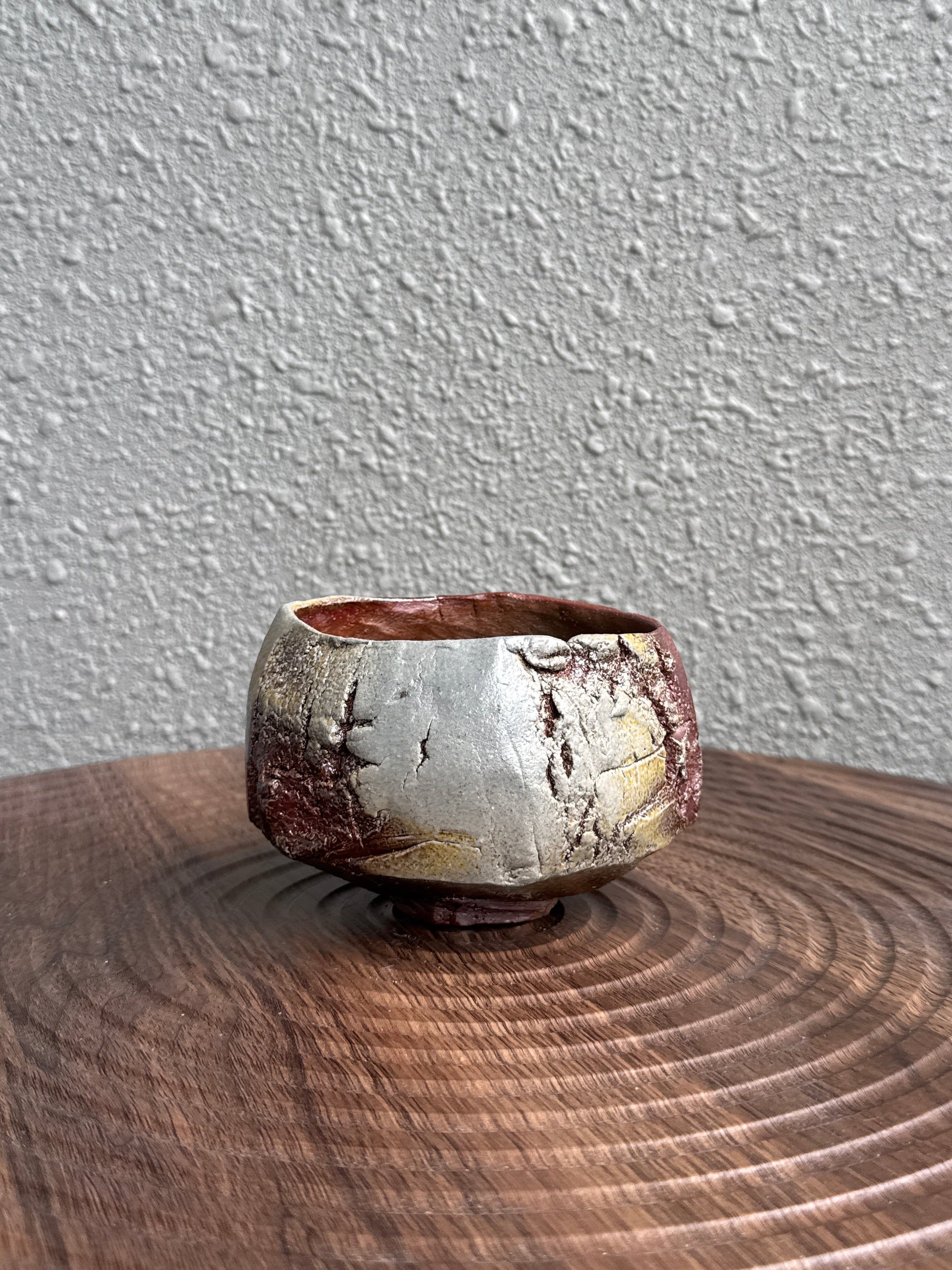 Kurinuki carved stoneware tea bowl, woodfired in Bali