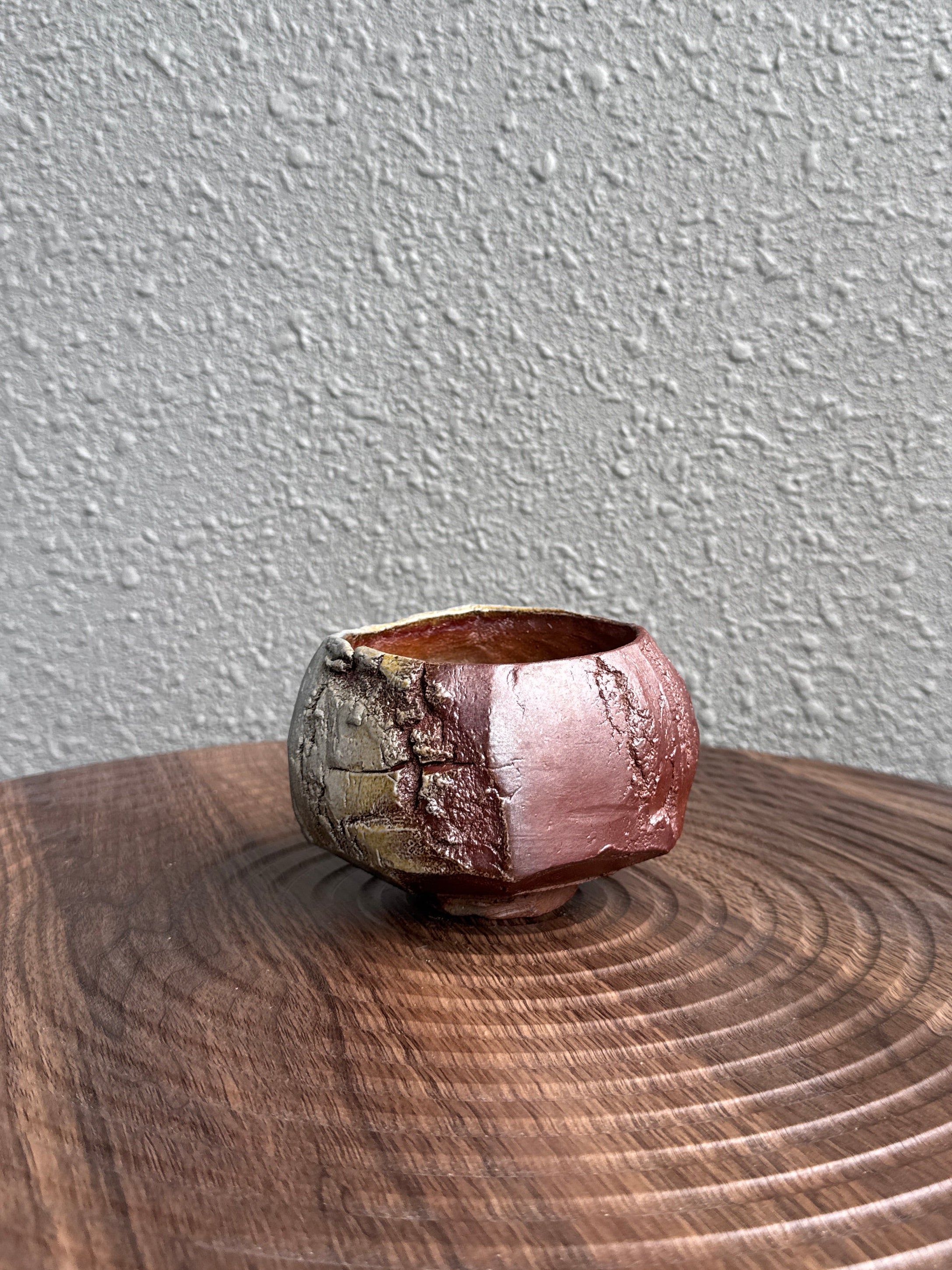 Kurinuki tea bowl viewed from above, woodfired in Bali