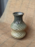 Small twisted stoneware vase with spiral carving and blue-grey to olive glaze, Ripples Mini
