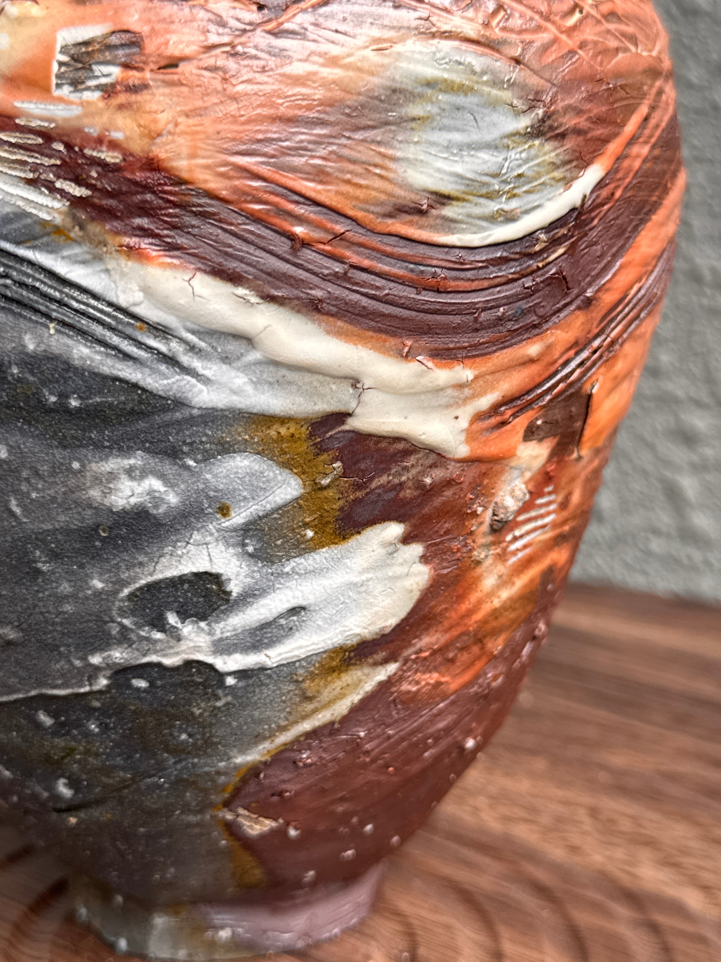 Woodfired stoneware vessel viewed from the side, Ubud Forest