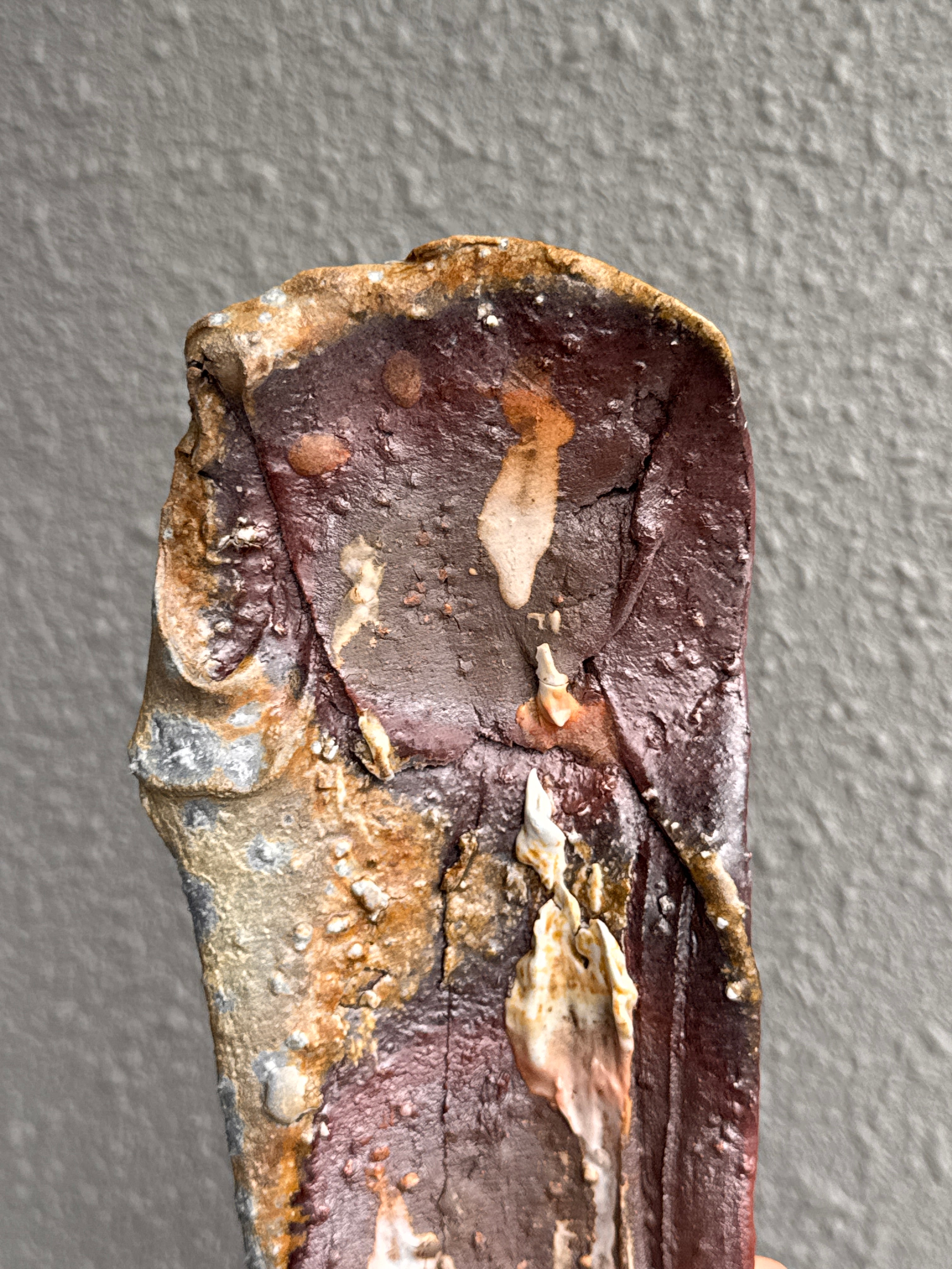 Decorative woodfired stoneware form viewed from the side, Ubud Forest