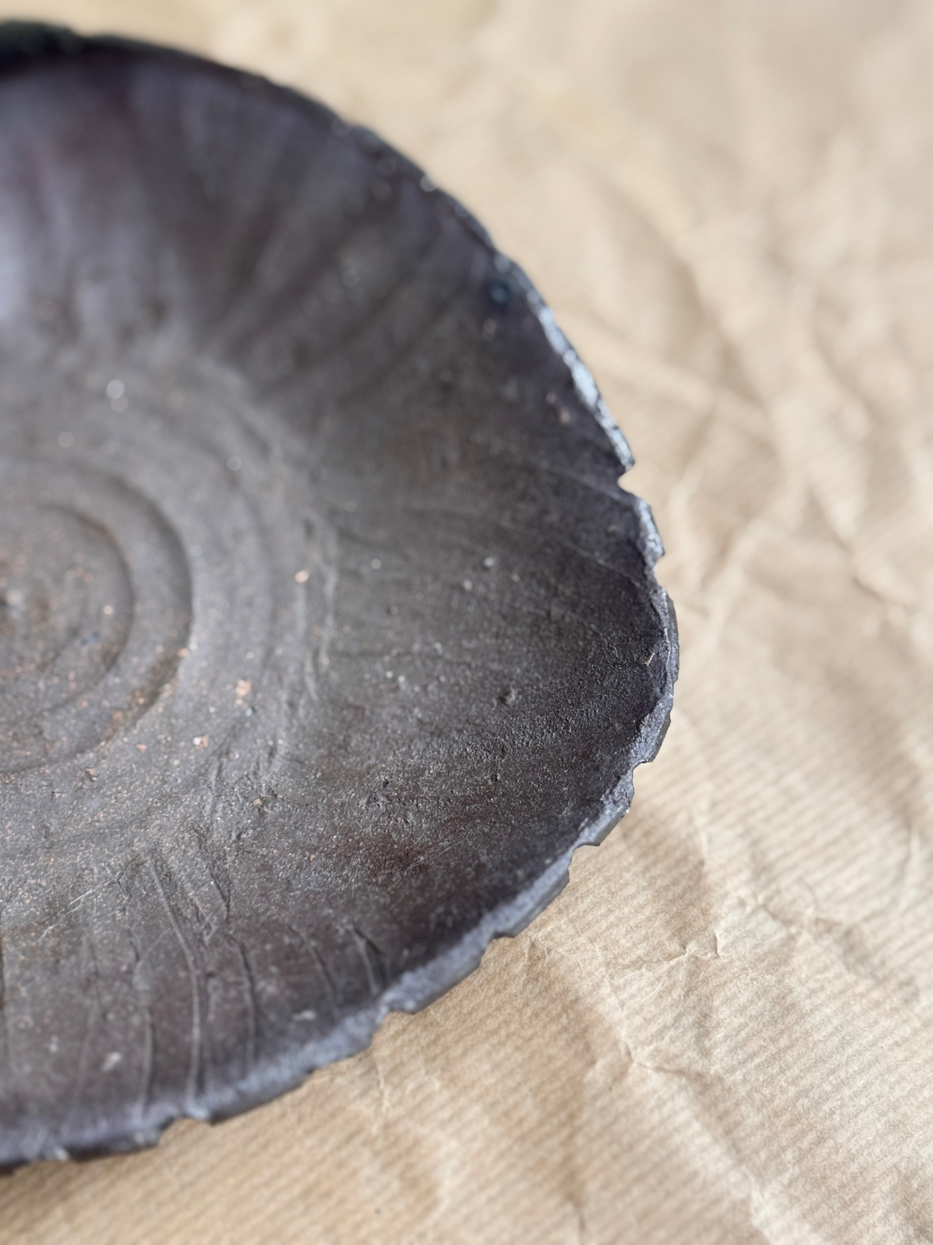 Woodfired triangular stoneware dish viewed from above, Ubud Forest