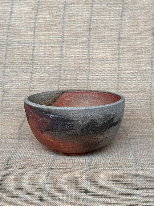 Detail of multicolored ash surface on a woodfired stoneware bowl, Tokoname