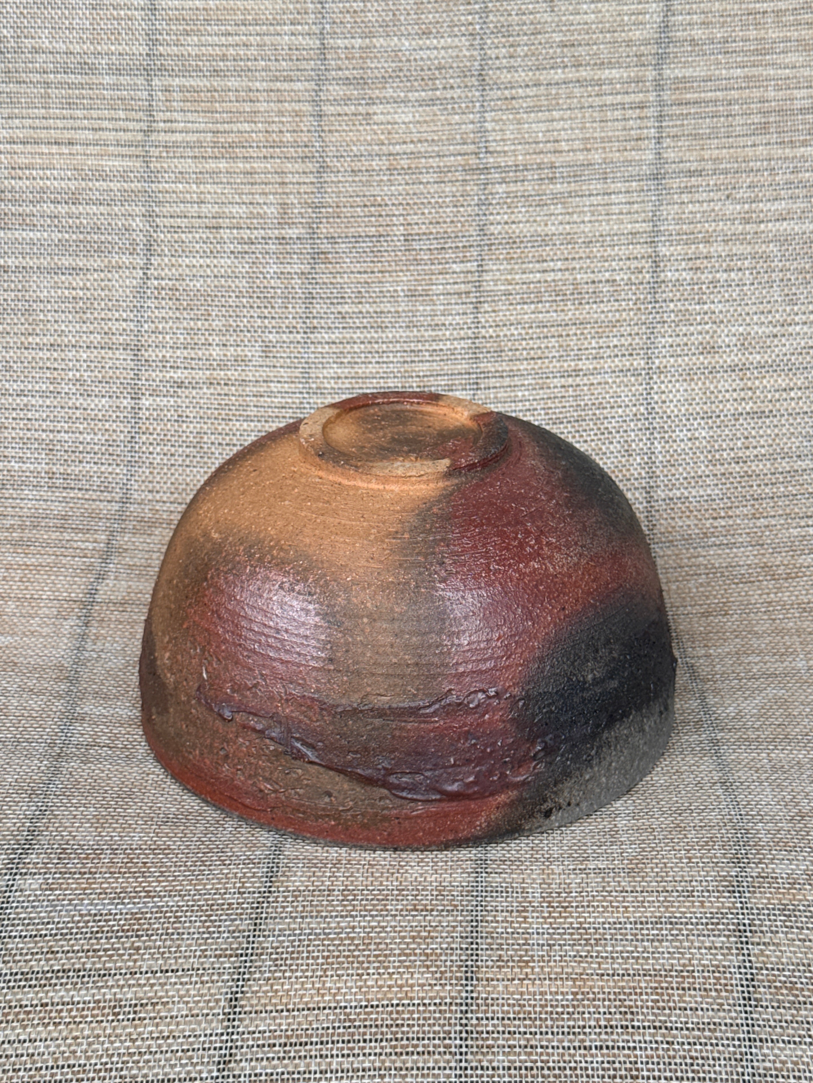 Woodfired stoneware bowl viewed from above, Tokoname