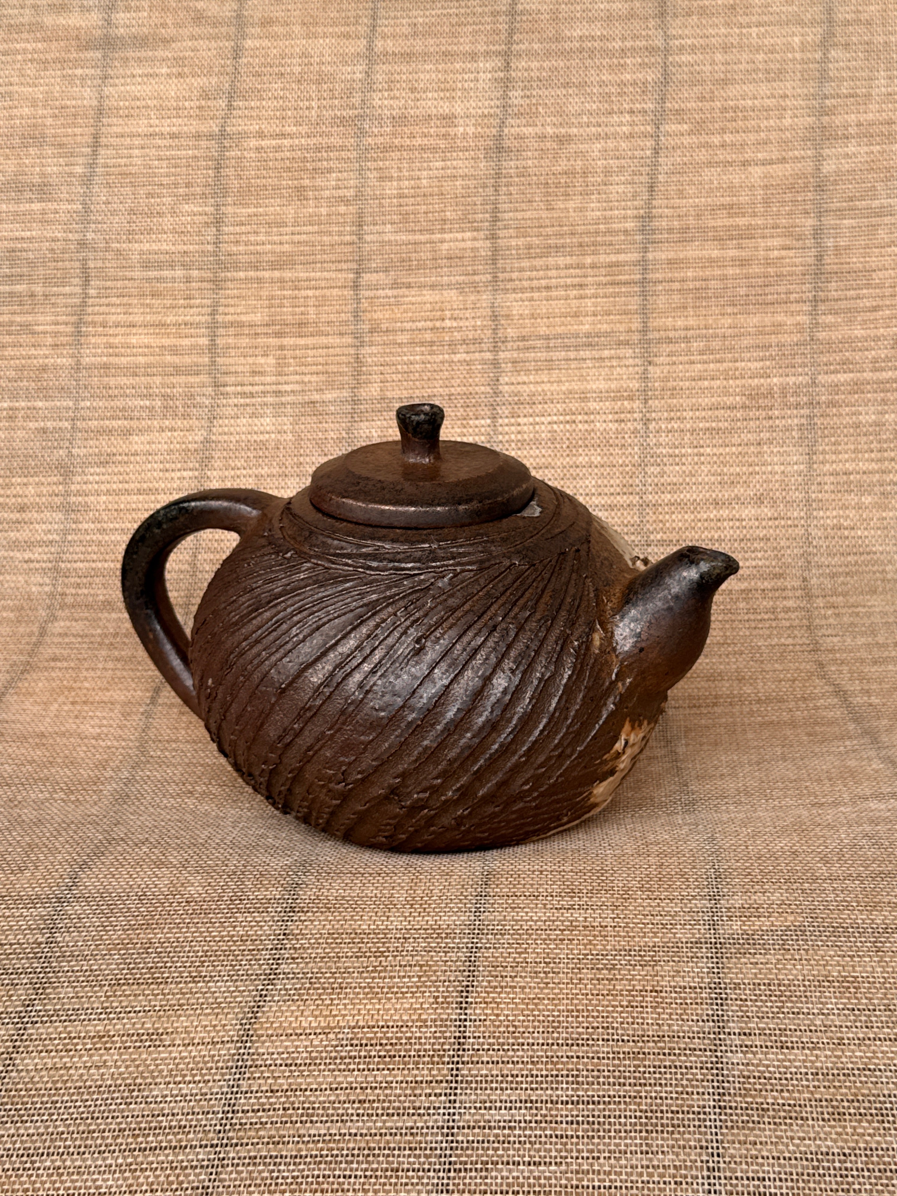 Woodfired stoneware teapot viewed from the side, Tokoname