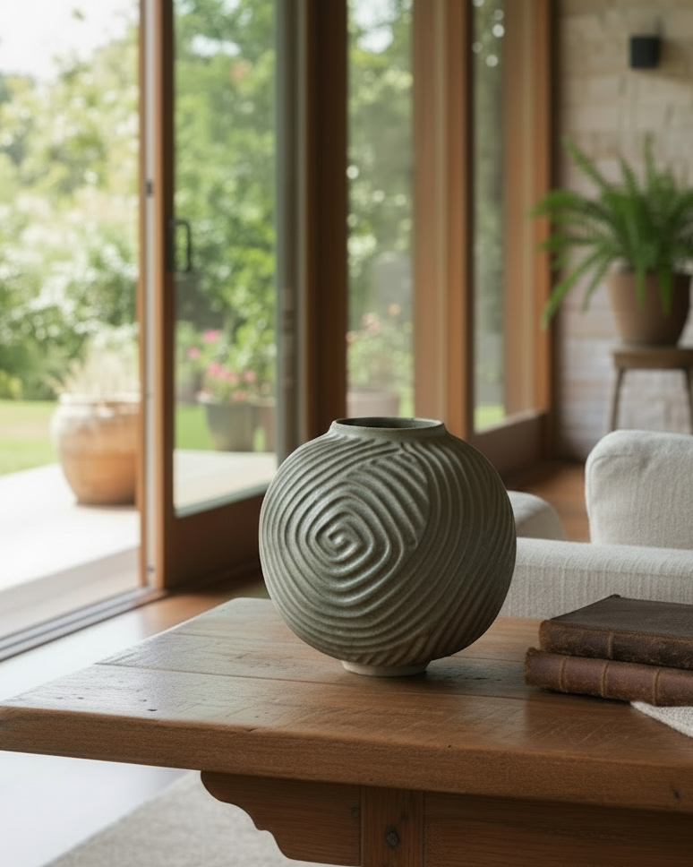 Stoneware Ripples vase viewed from above