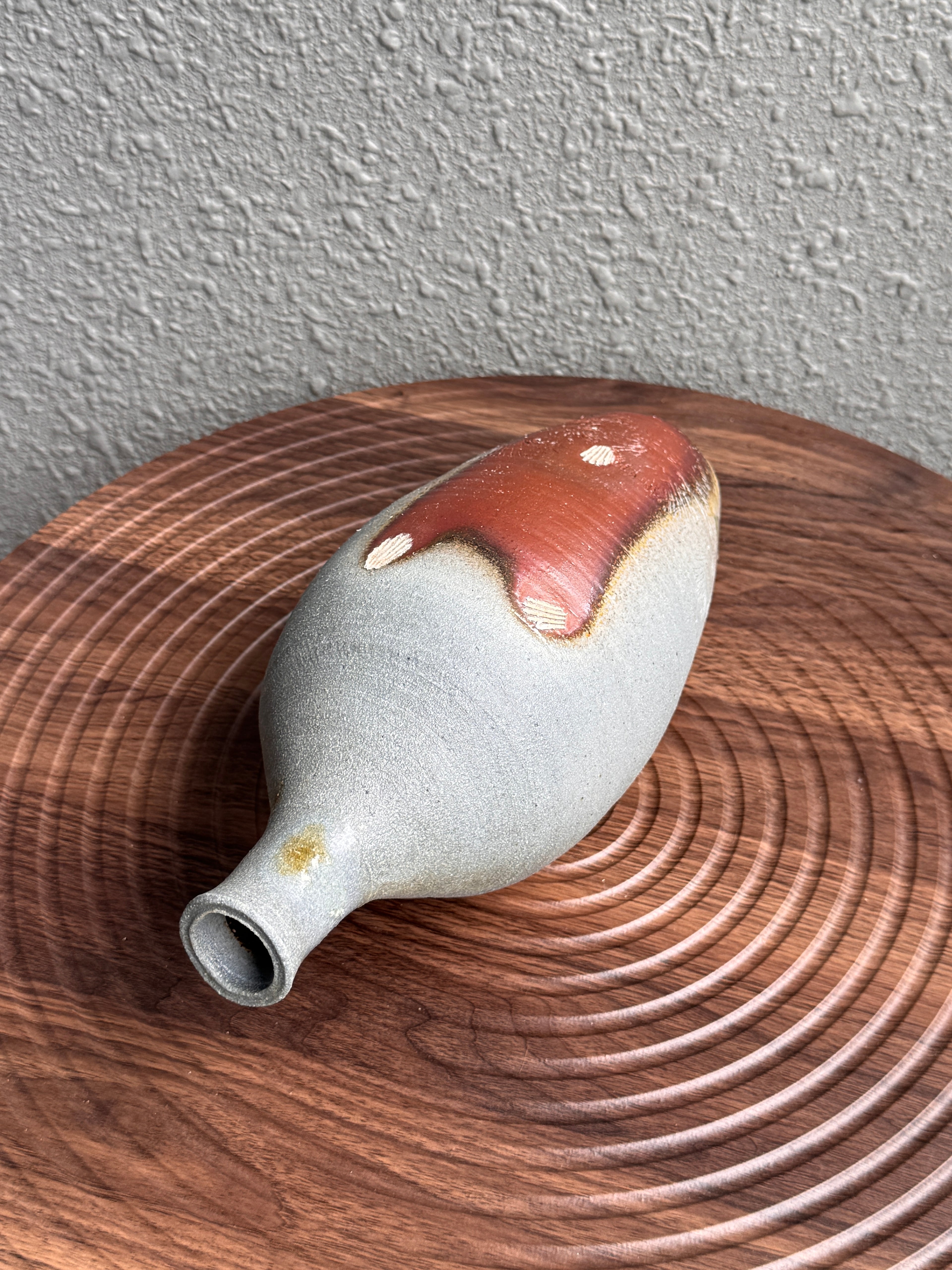 Detail of shell prints and fly-ash texture on a woodfired bud vase, Ubud Forest